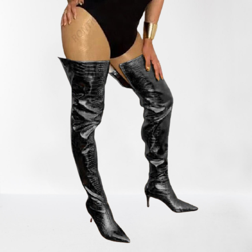 Thigh High Pointed Toe Zip Up Boots