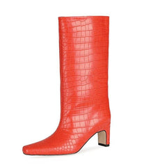 Orange Croc Print Slip On Boots