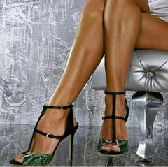 Snakeskin Patchwork High Heel Sandals