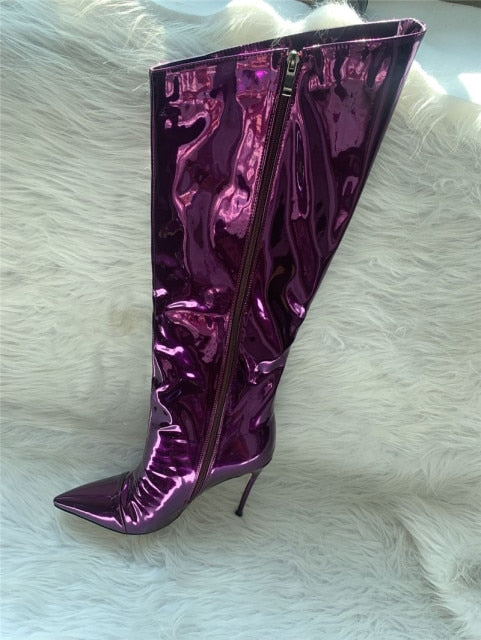 Shiny Metallic Mirror Stiletto Boots