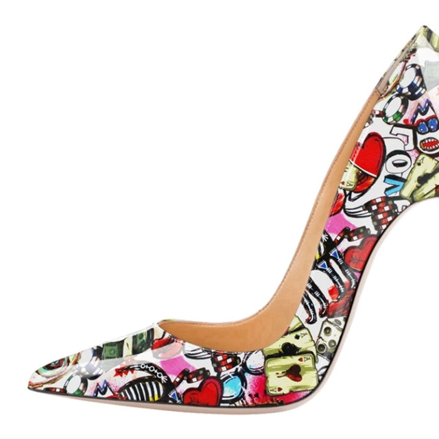 Spring Print Leather Pumps