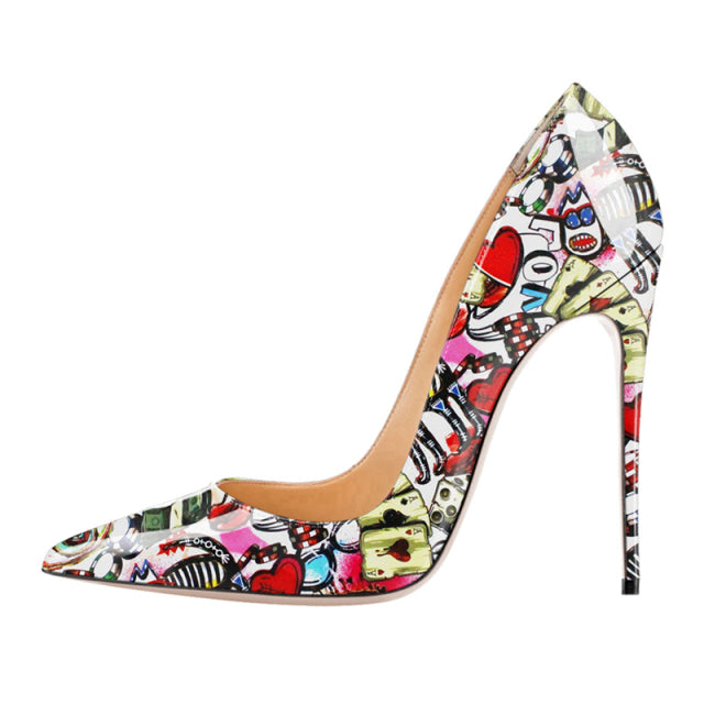 Spring Print Leather Pumps