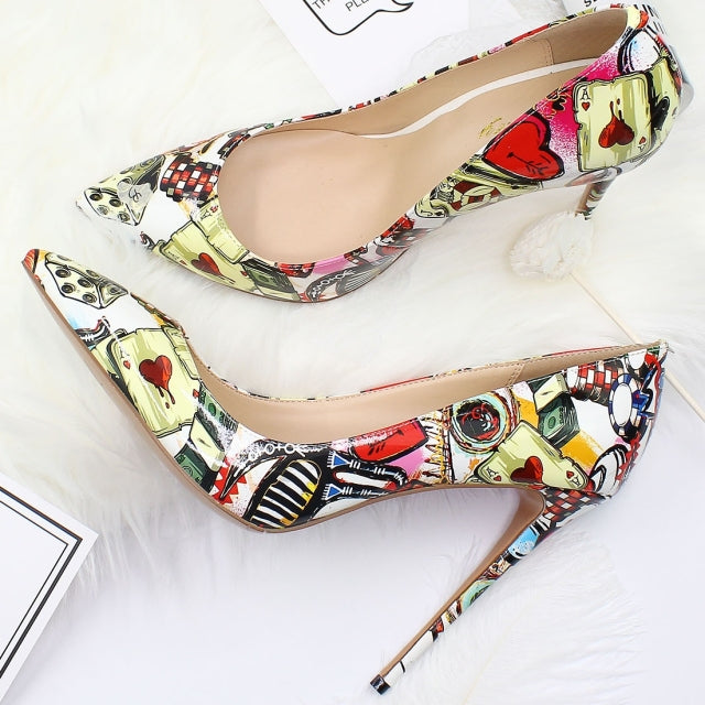 Spring Print Leather Pumps