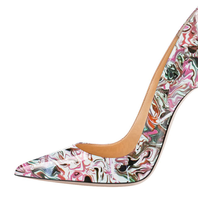 Spring Print Leather Pumps