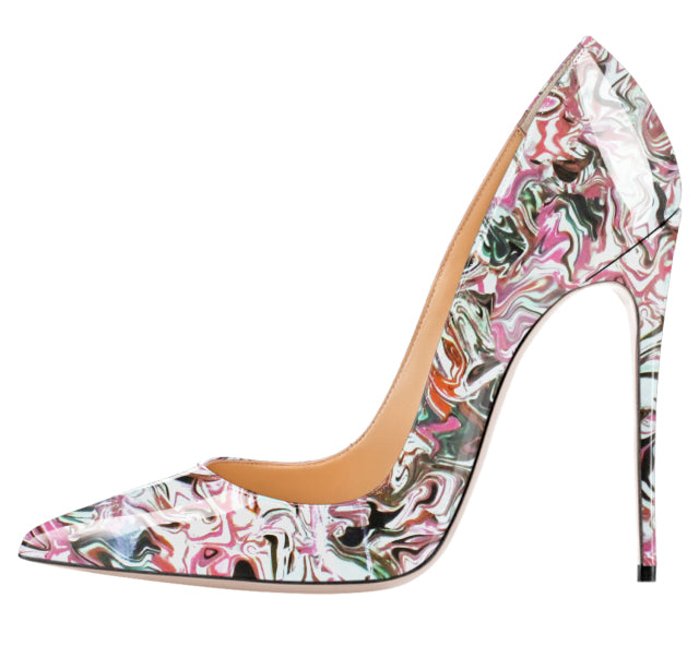 Spring Print Leather Pumps