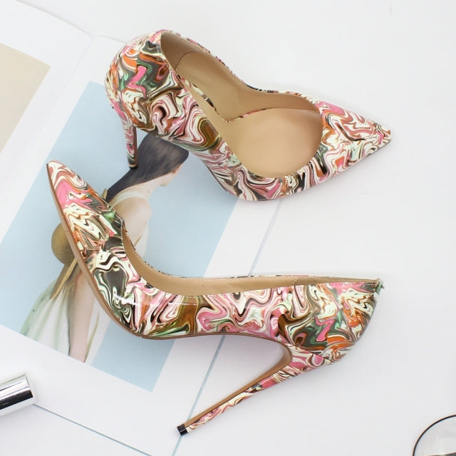 Spring Print Leather Pumps