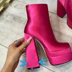 Silk Chunky Square Heel Boots