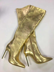 Gold Leather Metallic Over-the-Knee Boots