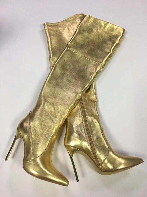 Gold Leather Metallic Over-the-Knee Boots