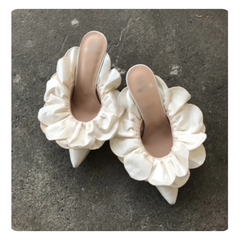 Silk White Flower  Stiletto Sandals