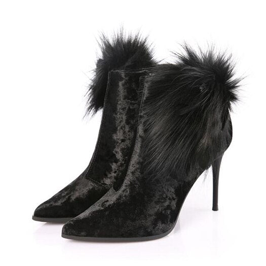 Mink Velvet Fur High Heel Boots