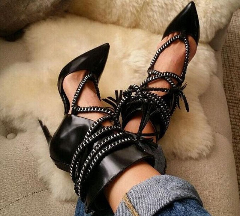 Pointed Toe Lace-up Gladiator Boots