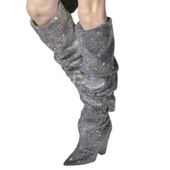 Silver Knee High Slouch Boots