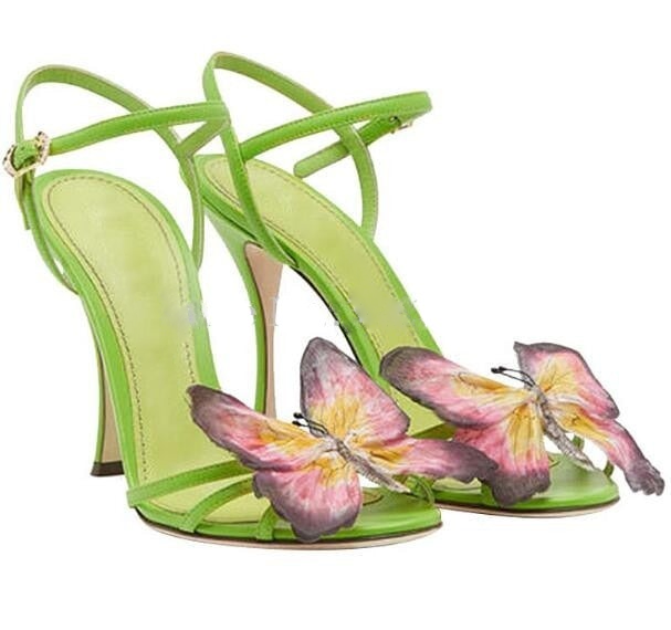 Butterfly Green Sandal Heels Inspired By Dolce & Gabbana