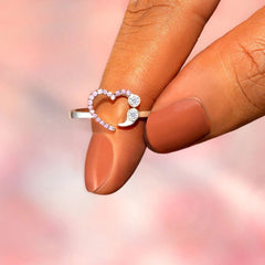 Sparkly Multi Rhinestone Studded Heart Eternity Ring - Silver
