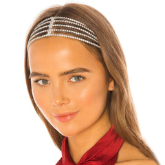 Sparkly Rhinestone Embellished Layered Tassel Headband - Silver