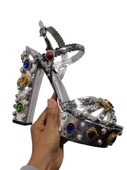 D&G Inspired Crystal Rhinestone  Chunky Heel Sandals